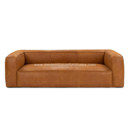 Mid-Century Modern Cigar Rawhide Tan Leather Sofa